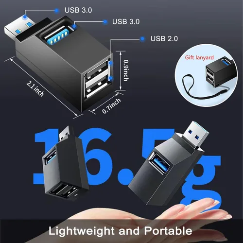 Vista 6 de VIENON Adaptador USB de 3 puertos, concentrador USB 3.0, divisor USB-A 1 a 3 para teclado, disco duro móvil, disco U, cámara, ratón, etc