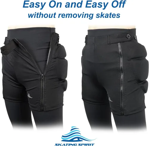 Vista 2 de Skating Spirit Pantalones cortos acolchados con cremallera y cremallera, pantalones de protección para el coxis, cadera y glúteos, para patinaje
