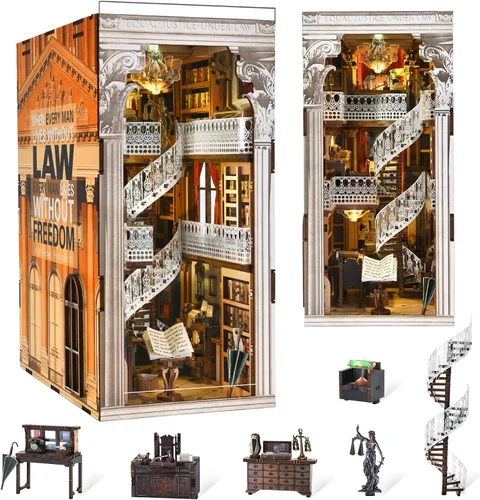 Vista 26 de MiniCity Kit de rincón de libros para bricolaje, kit de casa de muñecas en miniatura, kits de rincón de libros para adultos, estante de libros
