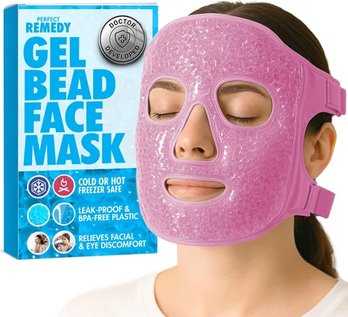 Vista 10 de Perfect Remedy Paquete de hielo facial, máscara facial reutilizable de hielo frío y caliente, compresa de gel para ayudar con ojos hinchados y Azul