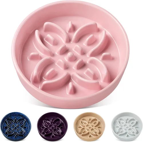 Vista 15 de vancasso Cuencos de alimentación lenta de cerámica para perros, cuencos de comida para perros con rompecabezas con laberinto floral, plato de comida
