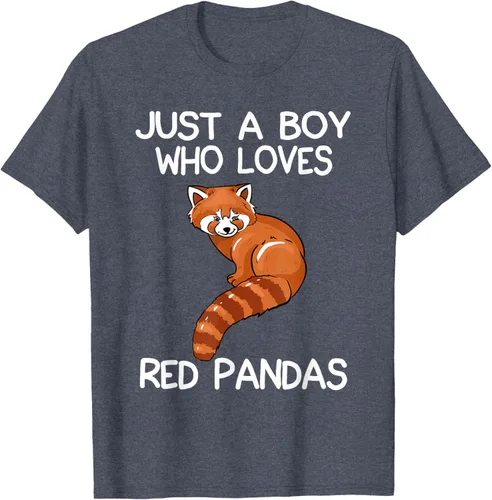 Vista 100 de Just A Boy Who Loves Red Pandas Gift - Camiseta con diseño de panda roja, Negro, S