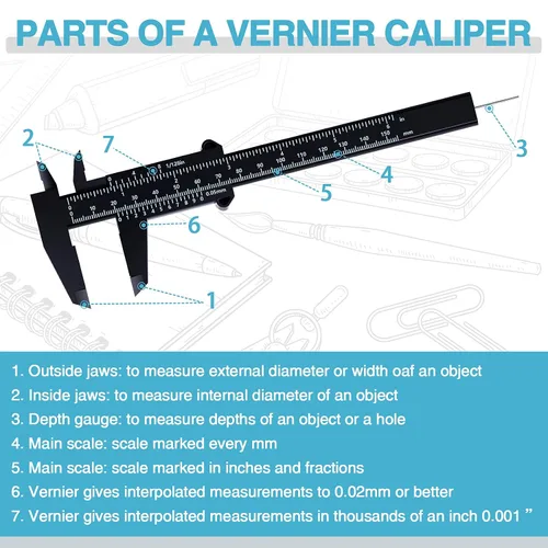 Vista 4 de Flutesan Mini pinza de plástico de 6 pulgadas/5.906 in, herramienta de medición de doble escala, pinza de vernier rectangular, regla de lectura