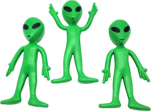 Vista 5 de Zugar Land Juguetes de alienígena verde flexible de 3.75 pulgadas (paquete de 12) figuras de goma flexibles sensoriales para aliviar el estrés. Gran