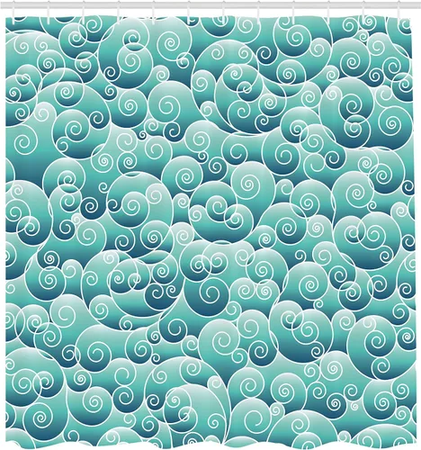 Vista 2 de Ambesonne Decor Collection, juego de cortina con ganchos para regadera turquesa verde azulado