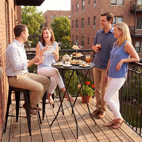 Vista 8 de Byliable Mesa de cóctel redonda de 24 pulgadas, mesa de bistró plegable de altura alta con patas extraíbles, plástico portátil para interiores