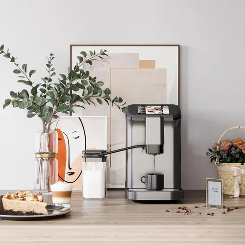 Vista 8 de Garvee Máquina de café expreso totalmente automática con molinillo integrado y espumador de leche, cafetera para 4 bebidas y café con leche