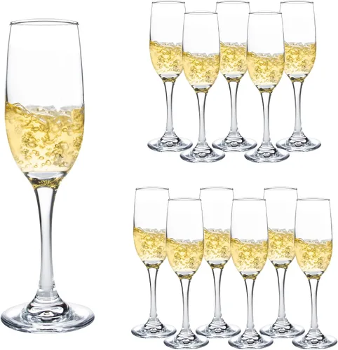 Vista 7 de Juego de 12 copas de champán de cristal, copas de champán clásicas de 7.5 onzas, copas de vino espumosas, elegantes flautas para degustación