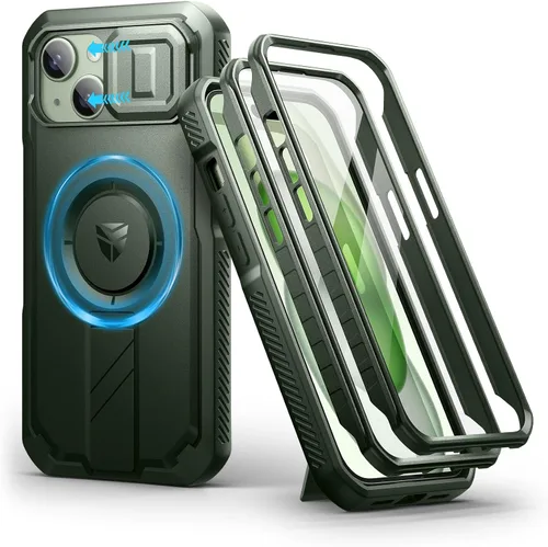 Vista 118 de Dexnor - Funda para iPhone 12 & iPhone 12 Pro con tapa deslizante para cámara, soporte ajustable y protector de pantalla integrado, carcasa