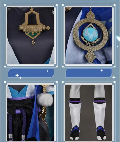 Vista 6 de Scaramouche - Disfraz de Kunikuzushi Wanderer, traje kimono, uniforme azul para Halloween para hombre