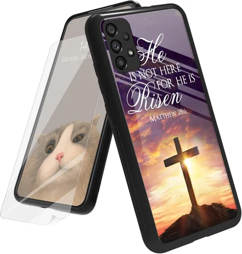 Vista 124 de Funda para Samsung Galaxy A12 5G con protector de pantalla, parte trasera de vidrio templado + TPU de silicona suave que absorbe los golpes