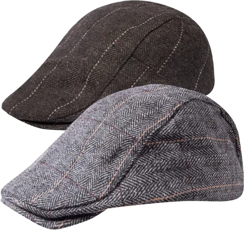 Vista 8 de Paquete de 2 sombreros de periódico para hombre, diseño clásico de espiga de tweed, mezcla de lana, gorra plana Ivy Cabbie