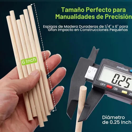 Vista 3 de 200 varillas de madera de 1/4 x 6 pulgadas, clavijas de madera precortadas para tartas escalonadas, palos de madera para suministros