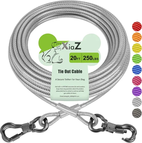 Vista 9 de XiaZ Cable de amarre para perros de 10 pies, para patio, cable de acero para mascotas con clips duraderos con bloqueo, cadenas para perros