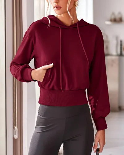 Vista 3 de BTFBM Sudaderas con capucha de manga larga para mujer, estilo casual, para otoño, invierno, 2023, con cordón, recortadas, con bolsillos