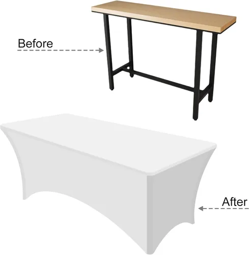 Vista 5 de PLULON Mantel rectangular de elastano elástico ajustable de 6 pies, color blanco, lavable, protector de mesa para graduación, patio, picnic, boda