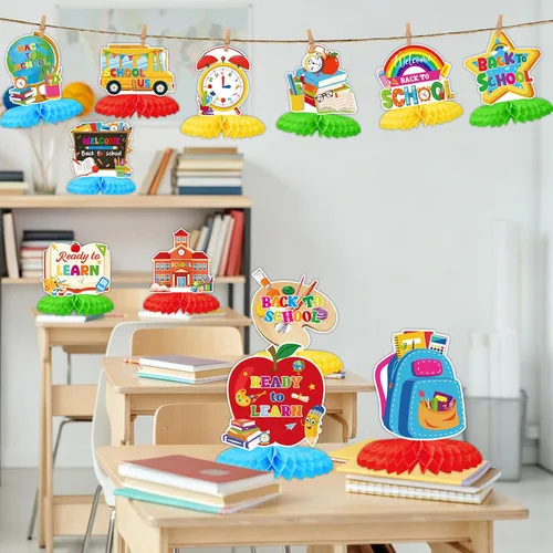 Vista 6 de Tarklanda 12 piezas de centros de mesa para decoración de nido de abeja para el regreso a clases Colorido