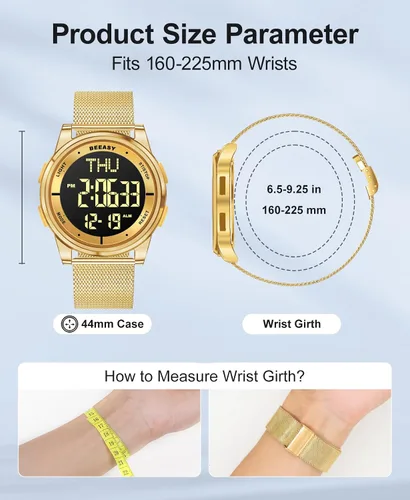 Vista 36 de Beeasy - Reloj digital de pulsera resistente al agua con cronómetro, alarma, cuenta regresiva, doble zona horaria, ultrafino, pantalla angular muy