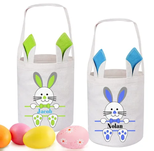 Vista 9 de Paquete de 2 cestas de Pascua personalizadas para niños y niñas, regalos de Pascua personalizados de Touber, cesta de Pascua para conejito