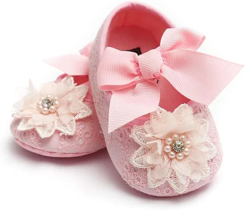 Vista 4 de Zapatos planos Mary Jane para bebés y niñas con lazo y flores, vestido de princesa, para boda, zapatos de ballet antideslizantes para niños pequeños