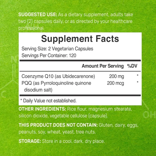 Vista 2 de DEAL SUPPLEMENT CoQ10 200mg con PQQ 200mcg, 240 cápsulas vegetales Complejo de coenzima Q10 biodisponible Apoya la salud del corazón, la energía