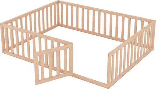 Vista 7 de Bellemave Cama de suelo para niños, marco de cama Montessori tamaño Queen con barandillas de valla para niños, camas de madera para niños y niñas
