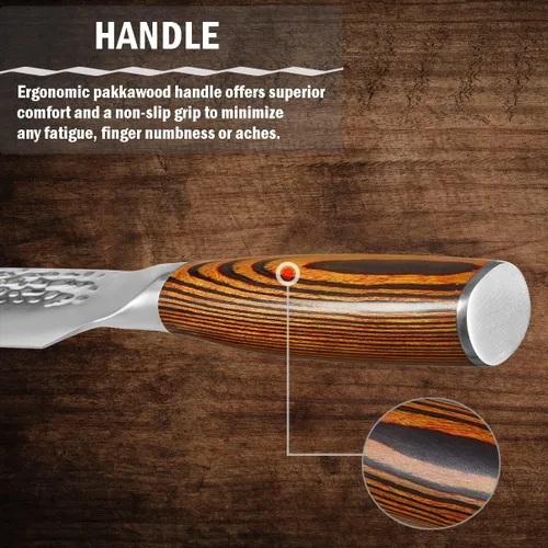 Vista 5 de Cuchillo de chef profesional súper afilado de 7.5 pulgadas con mango de madera de Pakkawood, acero inoxidable VG-5, cuchillo de cocina para carne