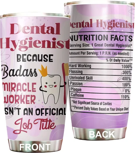 Vista 12 de Vaso de higienista dental – Tapa de popote de acero inoxidable de 20 onzas, divertido para mujeres y hombres, regalos de la semana nacional