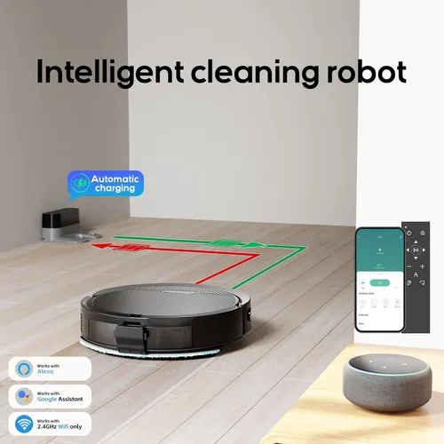 Vista 8 de V3 - Robot aspirador y fregona, autocargable, succión fuerte de 5000 Pa, control WiFi/Alexa/App, aspiradoras robóticas ultra delgadas 3 en 1