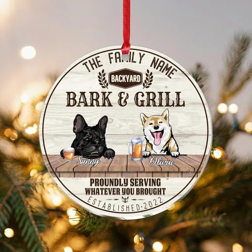 Vista 23 de SILYHEART Adorno acrílico navideño de perro toro francés y mastín napolitano, adornos de sublimación de Navidad, nombre de perro, divertido perro