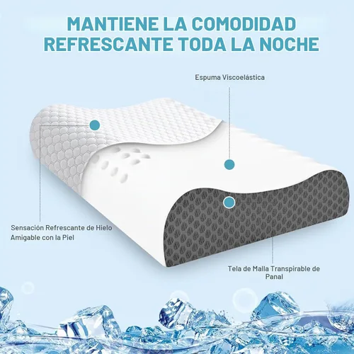 Vista 5 de Juego de 2 almohadas refrescantes tamaño Queen, almohadas de espuma viscoelástica para dormir, almohada cervical ergonómica para aliviar el dolor