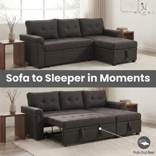Vista 4 de Naomi Home - Sofá seccional en forma de L con almacenamiento y cama extraíble – Sofá cama convertible 3 en 1, sofá pequeño en forma de L para sala