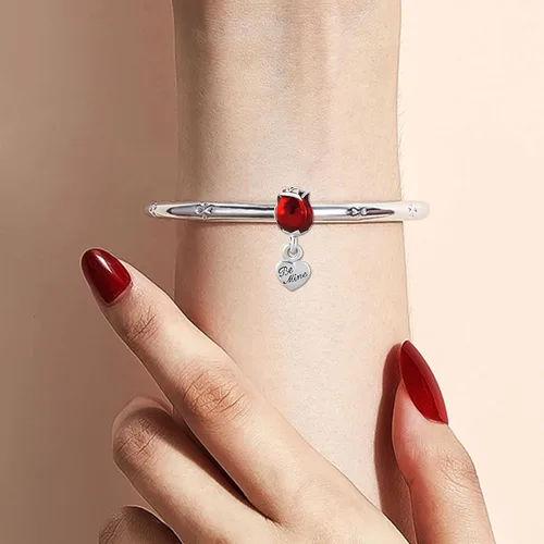 Vista 4 de KunBead Abalorios colgantes de corazón con diseño de rosa roja de copa de vino, compatible con pulseras Pandora, collares, joyas de cumpleaños
