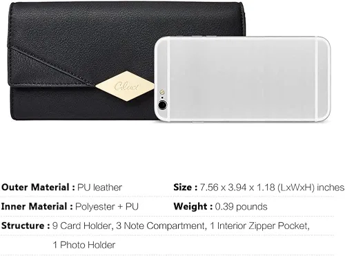 Vista 3 de Cartera de cuero suave para mujer con tres pliegues y organizador de tarjetas