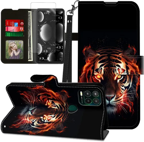 Vista 19 de Funda para Motorola Edge 2022 con protector de pantalla, soporte y tarjetero y correa para la muñeca, funda magnética para Moto Edge 2022 5G UW Lobo