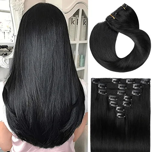 Vista 21 de Extensiones de cabello humano con clip de 14 pulgadas, 4.33 oz, 7 piezas, 16 clips, color marrón chocolate, doble trama, extensiones de cabello Remy