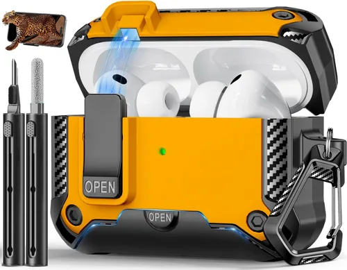 Vista 34 de Funda para AirPods Pro de 2 generación con soporte para teléfono, diseño de interruptor automático de protección completa contra caídas con kit