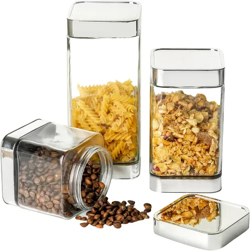 Vista 7 de Envases herméticos de vidrio para almacenamiento de alimentos, botes de vidrio para la cocina con tapas - Botes de café, pasta, azúcar, té