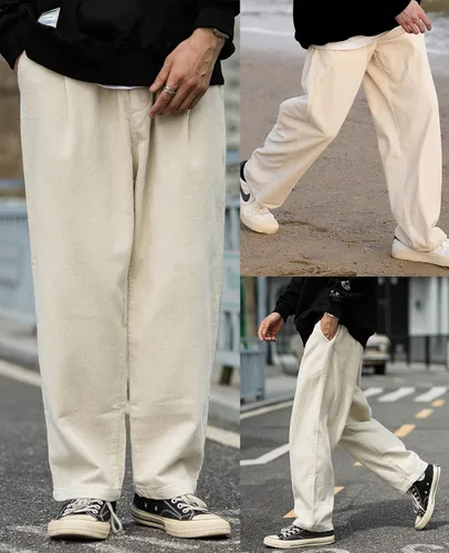 Vista 2 de Aelfric Eden Pantalones de pana vintage para hombre, pantalones largos y sólidos con cintura elástica, pantalones casuales de hip hop, pantalones