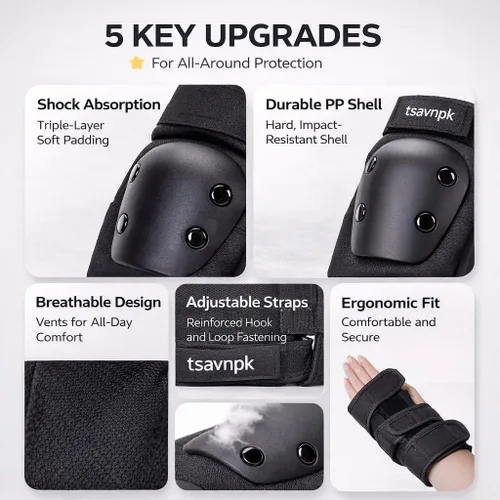 Vista 9 de Adult Knee and Elbow Pads Set with Wrist Guards, Protective Gear for Roller Skating, Inline Skating, Skateboarding, BMX, Scooter & Cycling
