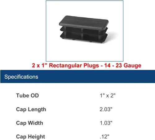 Vista 2 de (paquete de 4) tapones rectangulares a presión de 1 x 2 pulgadas (14-23 Ga - 1.83-1.95 pulgadas de largo x 0.84-0.95 pulgadas de ancho ID) Inserto