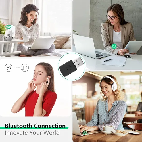 Vista 5 de Mini adaptador USB inalámbrico, receptor de dongle Bluetooth y transmisores se conectan a cualquier dispositivo de audio Bluetooth, enchufe