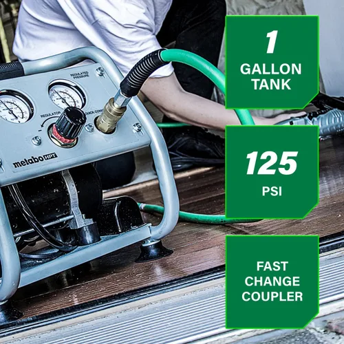 Vista 17 de Metabo HPT Compresor de aire silencioso, compresor de aire portátil sin aceite de 1 galón, funcionamiento ultrasilencioso a 59 dB, acoplador rápido