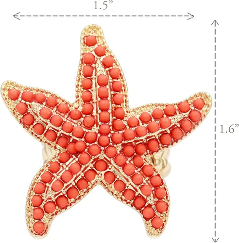 Vista 2 de Lavencious Anillo elástico con diseño de estrella de mar para mujer, talla 7-9, Diamantes de, Diamantes de imitación