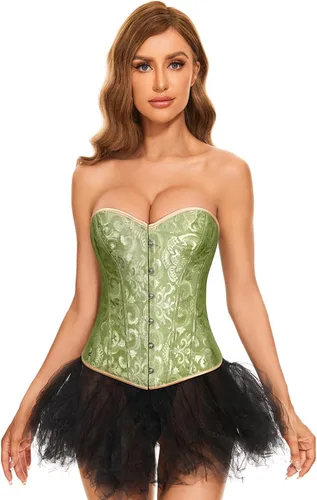 Vista 8 de LEACOOLKEY - Bustier de encaje para mujer, corsé sexy de busto alto, moldeador de cintura, top de corsé A-Negro