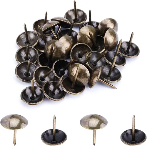 Vista 45 de MroMax 120 tachuelas de clavos para tapicería de 0.47 pulgadas de diámetro, hierro de estilo vintage, de metal, redondos, de 0.67 pulgadas de altura