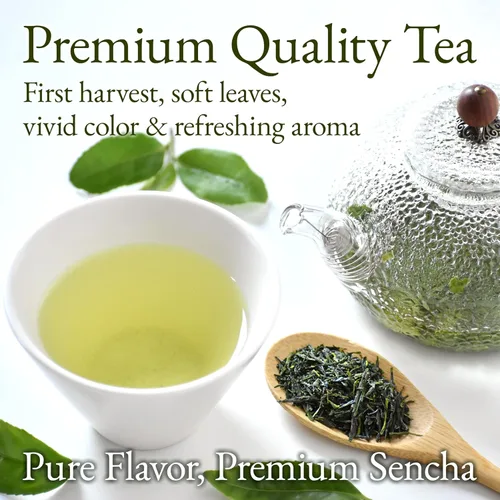 Vista 3 de YAMASAN KYOTO UJI Té verde sencha japonés, 100% hoja suelta de primera cosecha, color brillante, aroma refrescante, sabor bien equilibrado y limpio