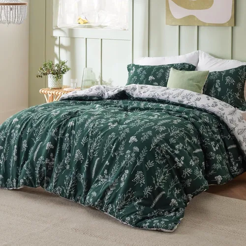 Vista 2 de Bedsure - Juego de edredón floral lindo, juego de ropa de cama tamaño Queen 03 - Verde oscuro