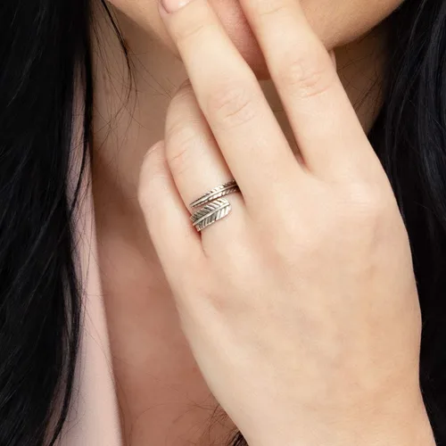 Vista 4 de Anillo de plumas ajustable, chapado en oro de 14 quilates sobre plata de ley 925, anillo de espiral personalizable con extremos abiertos, delicado