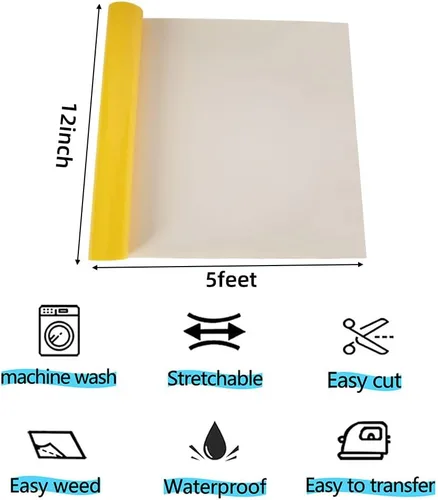Vista 2 de Vinilo de transferencia de calor, 12 pulgadas x 5 pies, vinilo amarillo 3D para planchar en camiseta, compatible con todas las máquinas cortadoras